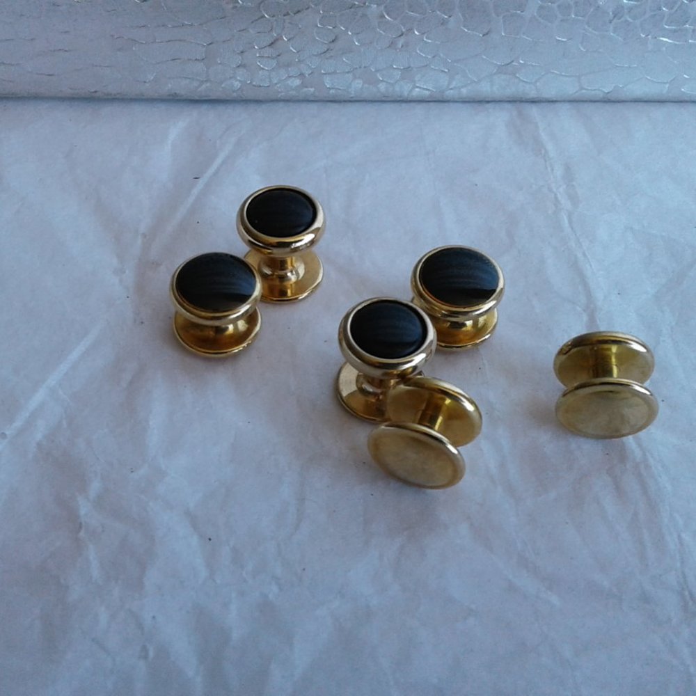 Set of 6  Men's Accessory  Tuxedo  Shirt  STUDS  Gold Tone /black - Picture 2 of 3